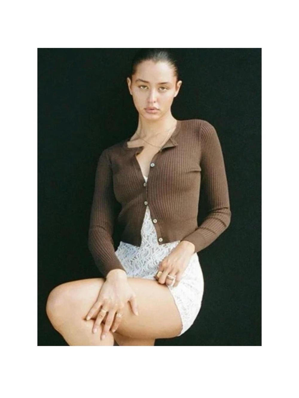 NWT Réalisation Par Ribbed Chocolate Brown Cardigan